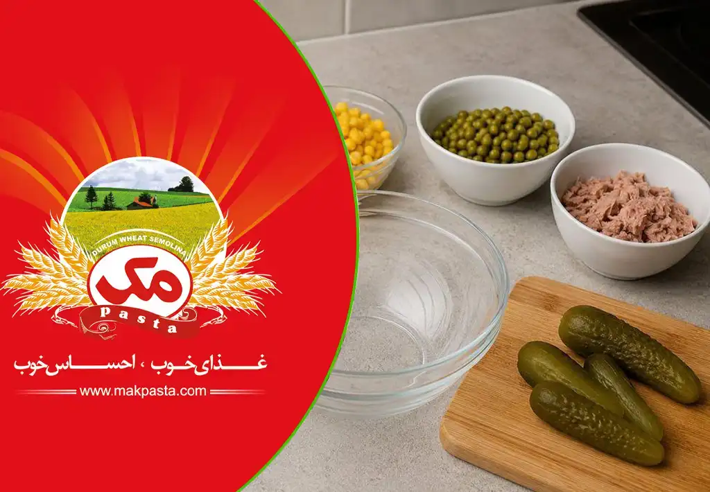 مواد لازم برای تهیه سالاد ماکارونی با تن ماهی
